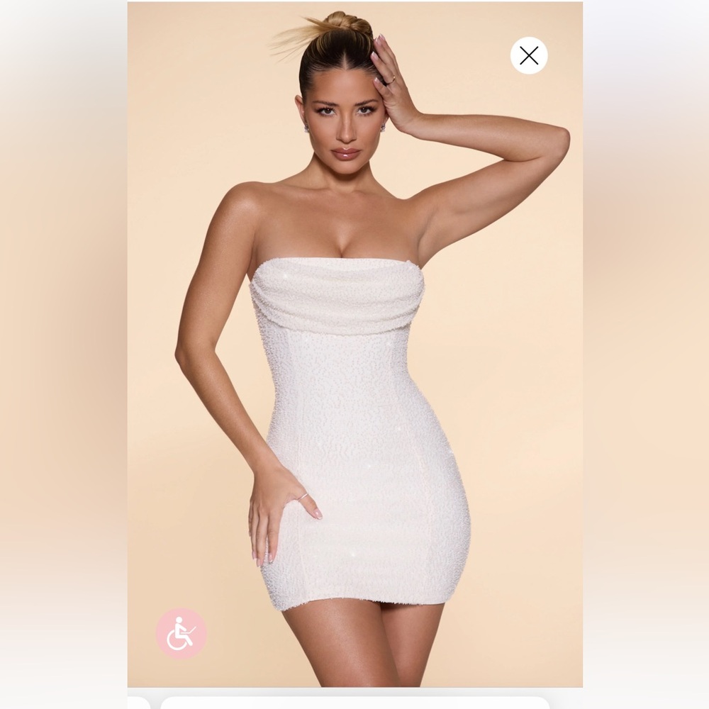 Embellished Strapless Cowl Neck Mini Dress in Ivory size 4